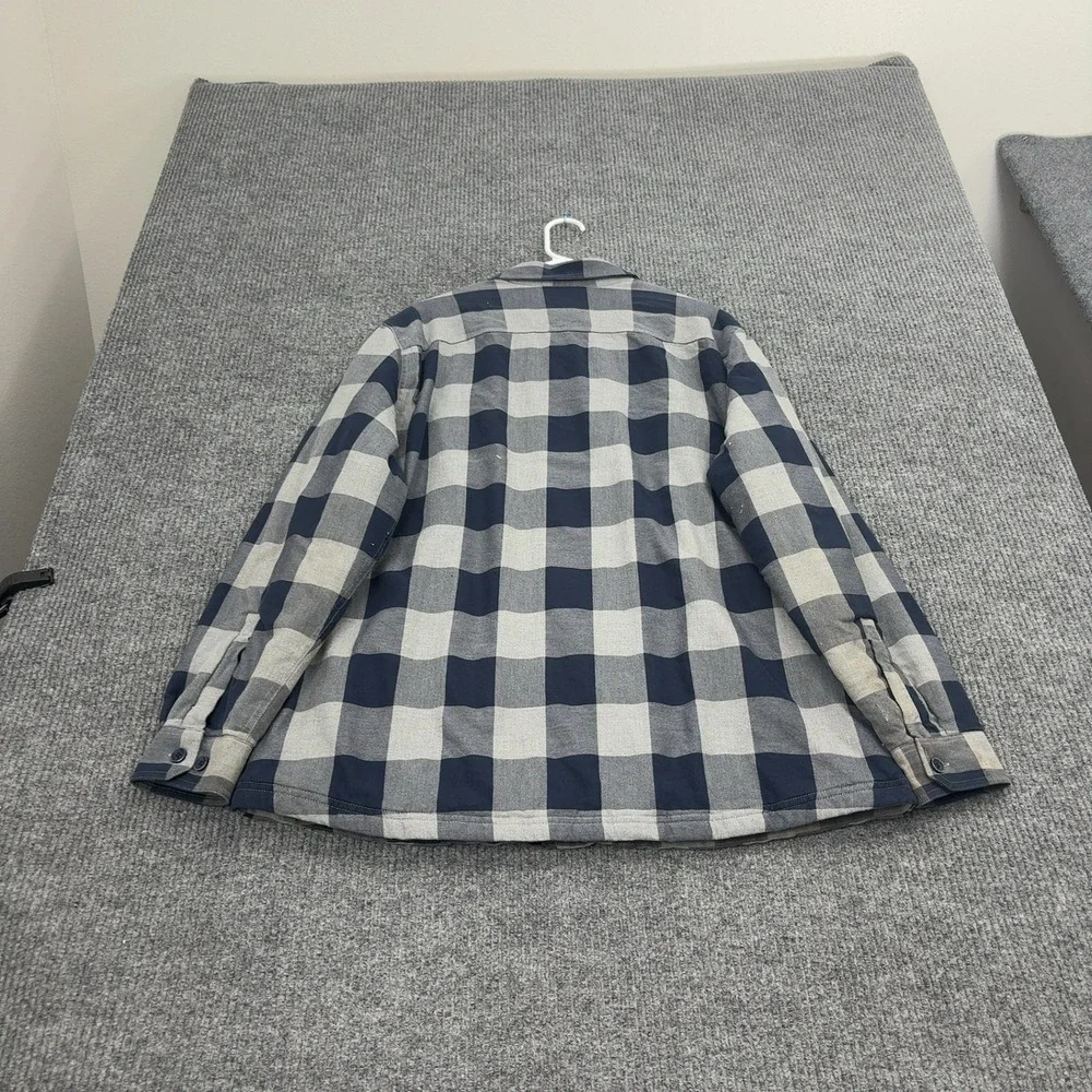 LL Bean Shirt Jacket Mens XL Gray Cotton Quilted Buffalo Plaid Flannel Outdoor